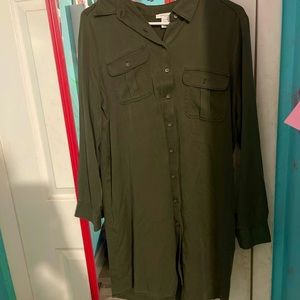 button down army green dress, comes with belt